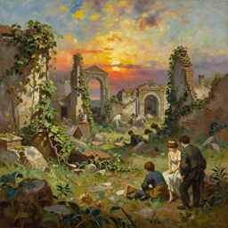 land of ruins, sweltering heat, vines, extremely detailed oil painting, unreal 5 render, rhads, sargent and leyendecker, savrasov levitan polenov, bruce pennington, studio ghibli, tim hildebrandt, digital art, landscape painting, octane render, beautiful composition, trending on artstation, award winning photograph, masterpiece