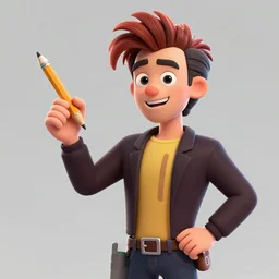 rick sanches holding a pencil, digital illustration, 3 d illustration, in the style of gail armstrong