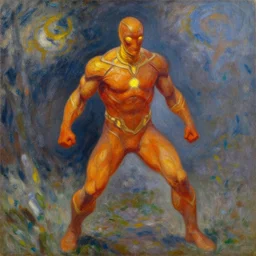 human torch by jeffrey smith and claude monet, oil on canvas