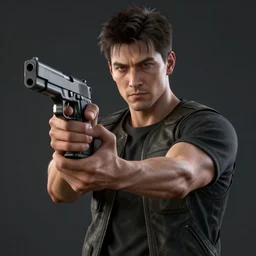 a guy holding a gun, 4k, realistic, unreal engine render, trending in artstation, artstationHD, artstationHQ - n 5 - i