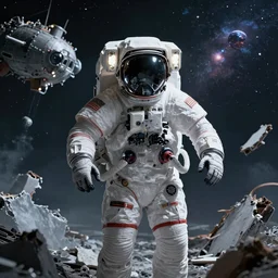 an epic portrait of an astronaut entering multiverse of madness with a broken airship, cinematic lighting, epic