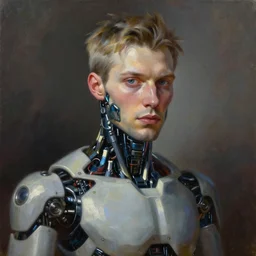 amazing half-lenght portrait of a cyborg man, oil painting. HD