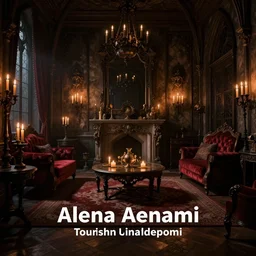 a matte painting gothic parlor room and flickering candles by alena aenami