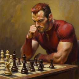 painting of daredevil pondering next to a chess set, octane, painting by greg ruthowski, artstation, marvel