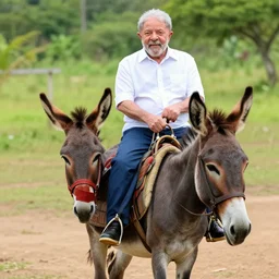 lula da silva riding a donkey, hyperrealistic