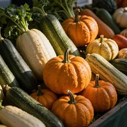 photorealistic fall vegetables, beautifully displayed at a farmer's market
