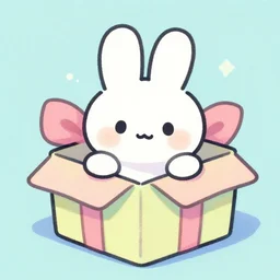 illustration of a cartoonish white rabbit in a gift box, pastel colors, painting, shading, by john avon