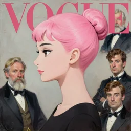anime, vogue, mage, korean, audrey hepburn, intricate oil painting, trending on artstation, john singer sargent, greg rutkowski, side profile, pink hair