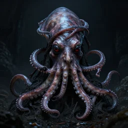 a huge squid wrapped around a human face, octane render, unreal engine, dark, horror, lovecraft