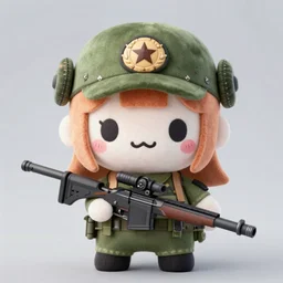 cute fumo plush of a girl who's a top sniper, military, anime girl