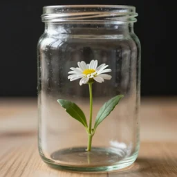 a small flower inside a glass jar.