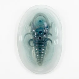 the miracle, glass layered creature, alien squidworm in symbiosi crusta, gelatin cerebri, vortices micro water, by peter mohrbacher