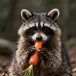 beautiful raccoon eating a carrot. detailed illustration