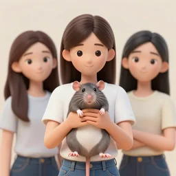 3 d, a girl holding rat, photo realism