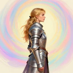 side profile portrait, medium shot, imogen poots, paladin, gloomhaven, armor, colorful swirly magic ripples, pastel colours, by greg manchess, huang guangjian, sachin teng, greg rutkowski, jesper ejsing, ilya kuvshinov