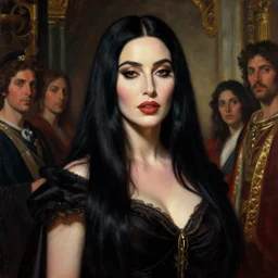 majestic gracious regal aristocratic raven haired monica bellucci as the roman - greece vampire pandora portrait, indoors, atmospheric lighting, painted, intricate, volumetric lighting, beautiful, rich deep colours masterpiece, sharp focus, ultra detailed, by leesha hannigan, ross tran, thierry doizon, kai carpenter, ignacio fernandez rios