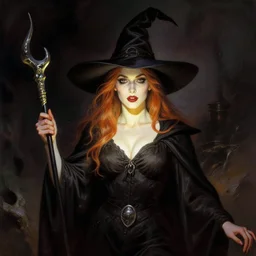 witch in a witch scene, by frank frazetta