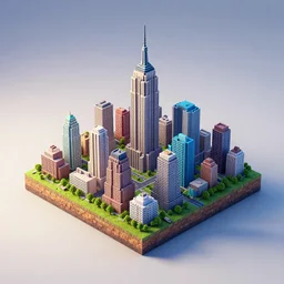 3 d isometric diorama full view of small square island new york buildings, ultra detailed, hd textures, sharp focus, volumetric light, depht of field, gradient background, by filip hodas, featured on polycount, cubo - futurism, colorful, voxel art, diorama, cityscape, octane render, no crop!!!