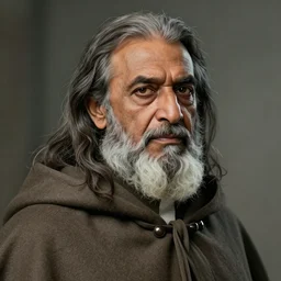 a portrait of mahatir, in a cloak with long hairs, art by James Jean and Wayne Barlowe, high detail, cinematic, cgsociety 8k