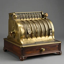 award - winning photo. photorealistic vintage brass national cash register from 1 9 0 0.