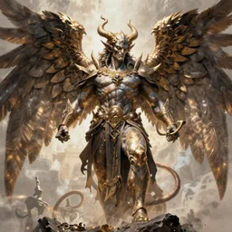 rebulon the ancient arch angel - demon, by greg rutkowski and geof darrow, masterpiece concept art, 8 k, intricate detail, cinematic lighting, epic pose, deep colors, majestic view