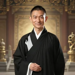 portrait painting of a 3 0 - year - old chinese man, taoist priest, dressed in black and white taoist robe, like andy lau, immortal bone, affable ， wenjun lin, unreal engine 5 highly rendered, global illumination, radiant light, detailed and intricate environment