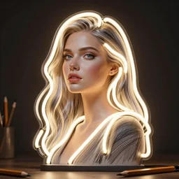 new concept for a large neon lamp shaped as a woman, designer pencil 3d sketch, HD resolution