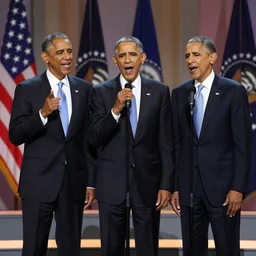 three Obama singing on the stage, photo