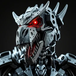 a detailed matte portrait of a new decepticon beastwars robot based on a spinosaurus by josh burcham and don figueroa | cgi, zbrush, intricate detail, transformers, intricate detail, pbr materials, chrome, texture, glowing red eyes