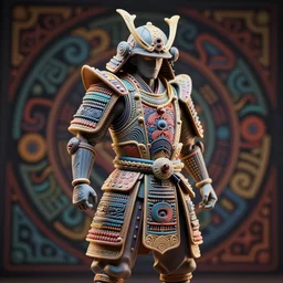 a photo - real delicate sculpture of an ornate detailed ronin in front of an intricate background by aj fosik, micro detail, backlit lighting, octane renderer, colourful, physically based rendering, tribal art, no blur, trending on cgsociety