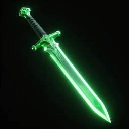 a hyperrealistic render of a neon sword, futuristic, dramatic green lighting, black background