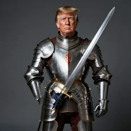 donald trump, donald trump, wearing knight ’ s armor, holding a spectacular broadsword, by annibale carracci, two arms, two legs, donald trump, symmetrical face, highly detailed face, perfect face