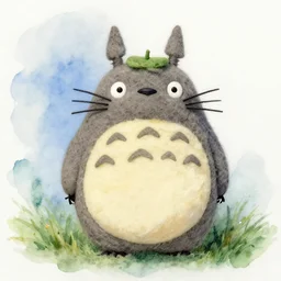 totoro, style watercolor and dry felting