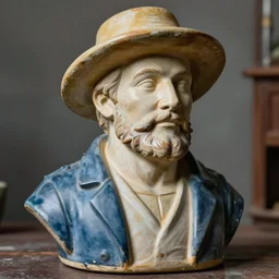 hyper realistic closeup bust of a new england fisherman, the dude, painted, colorized, bossons vintage chalkware, by emile renouf