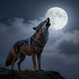 werewolf howling at the moon, moody lighting, light cloud, atmospheric