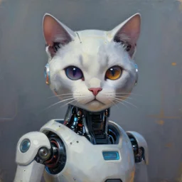 robotic cat, cyberpunk. oil painting