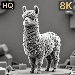 Scanning tunneling microscope image highly rhythmic expressionistic wild symmetrical nano-scale sculpture furry llama portrait in Scanning tunneling microscope, HQ 8k scan