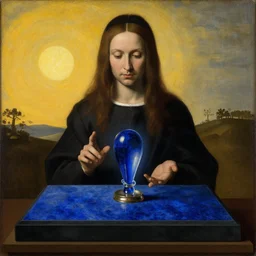 obituary for an alchemist at dawn. lapis lazuly, glass. painting by uccello paolo, rene magritte
