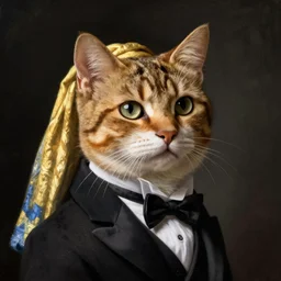 portrait of a cat in a tuxedo by jan vermeer
