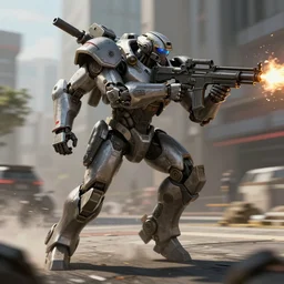 combat mech from Metal Gear running and shooting, highly detailed, very dynamic, urban background, motion blur, militarism, photorealistic, digital art, concept art, octane render, unreal engine, artstation
