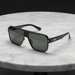 futuristic one lens sunglasses layed on a marble table, 3d model, amazing detail, studio lighting, ray tracing