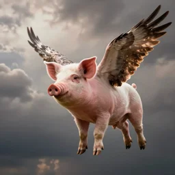 a pig with wings, soaring through the sky like a hawk
