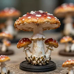 psychedelic mushroom made from human skin and teeth on display 50mm shallow dof