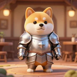 knight armor, anthropomorphic shiba inu face, knight round table in tavern,, stuning 3 d render, masterpiece, glowing aura, by donato giancola and greg rutkowski and wayne barlow and zdzisław beksinski, realistic face