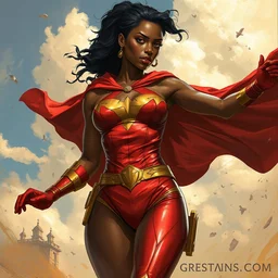 super hero african american woman, style artstation, style greg rutkowski comic art book,