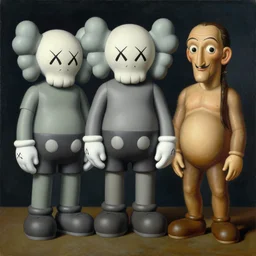 3 d shapes by kaws, james jean and salvador dali and shusei nagaoka, oil on canvas, surrealism, neoclassicism, renaissance, hyper realistic, cell shaded, metallic reflections, physically based rendering, 8 k