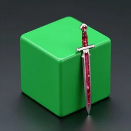 green cube and ruby sword
