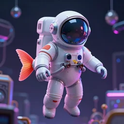 synthwave fish astronaut, unreal engine, 4 k, ray - tracing,