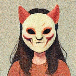 illustration of a girl with a troll face mask, artstation