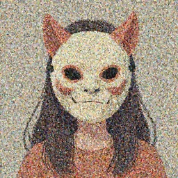 illustration of a girl with a troll face mask, artstation